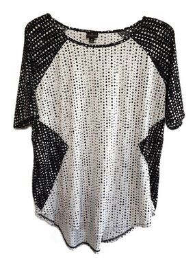 Worthington Woman Blouse Size 1X Black/White Pullover Stylish Easy-Care Casual